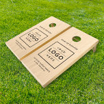 Custom Business Logo Natural Wood Grain Branded Cornhole Set<br><div class="desc">Custom branded cornhole bean bag toss yard game set features a business logo design centered on the front and framed by custom text that can be personalized with the name of the company, location, slogan, website, or other info. Rustic faux light natural wood grain background and black text colors can...</div>