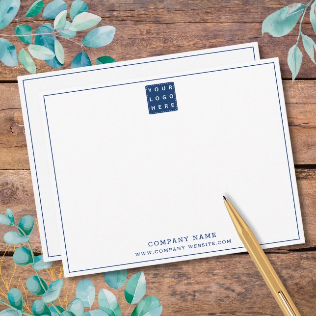 Custom Business Logo Navy Blue Company Name  Note Card (Custom Business Logo Navy Blue Company Name Note Card | Match border and company name to brand color)