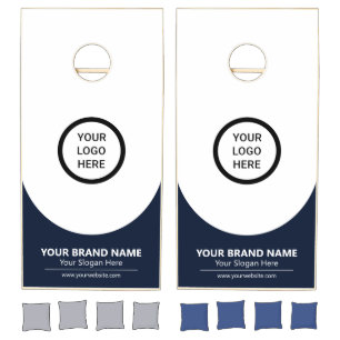 Custom Business Logo Navy Blue White Cornhole Set