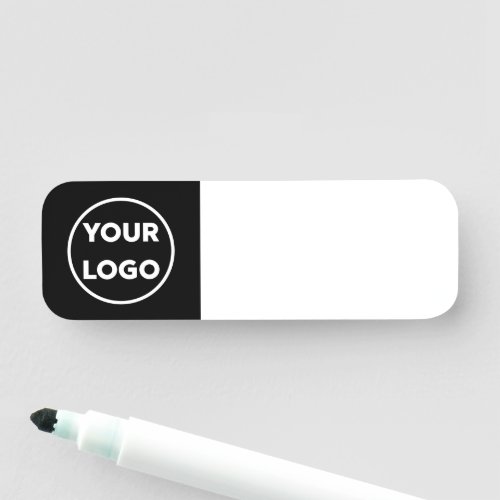 Custom Business Logo on Black Reusable Dry Erase Name Tag