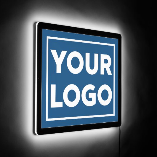 Custom Business Logo on Blue LED Sign (Angle)