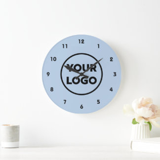 Custom Business Logo on Light Blue Background Large Clock