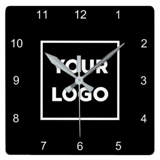 Custom Business Logo on Minimal Black Background Square Wall Clock
