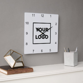 Custom Business Logo on Minimal Grey Background Square Wall Clock