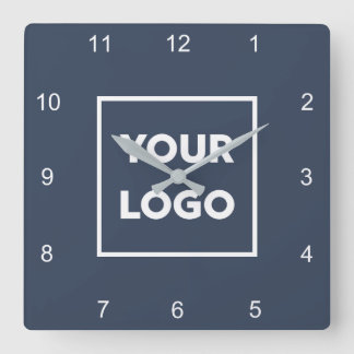 Custom Business Logo on Minimal Navy Blue Square Wall Clock