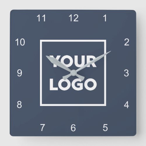 Custom Business Logo on Minimal Navy Blue Square Wall Clock