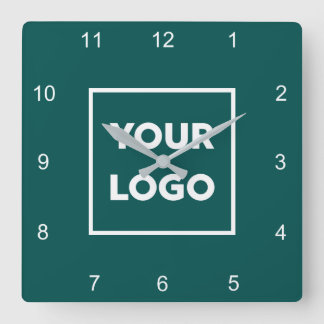 Custom Business Logo on Minimal Teal Background Square Wall Clock