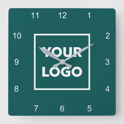 Custom Business Logo on Minimal Teal Background Square Wall Clock