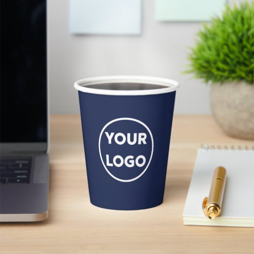 Custom Business Logo on Navy Blue Branded Paper Cups