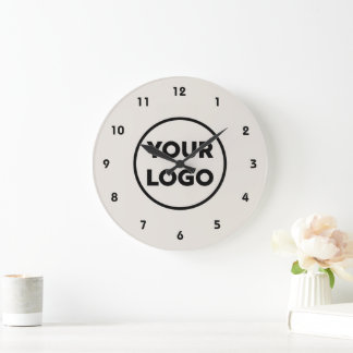 Custom Business Logo on Simple Beige Background Large Clock