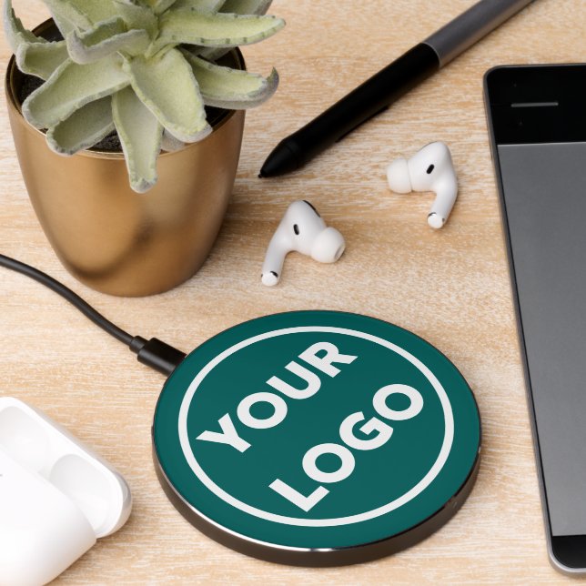 Custom Business Logo on Teal Wireless Charger (Desk 2)