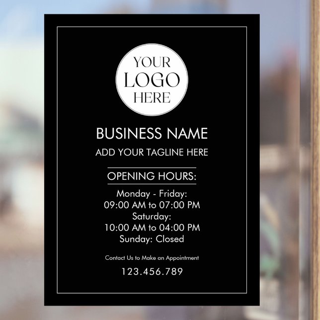 Custom Business Logo Opening Hour Modern Simple Window Cling (Creator Uploaded)