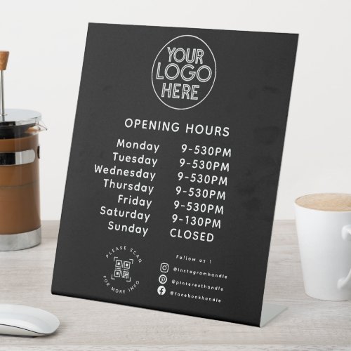 Custom Business Logo Opening Times QR Code  Black Pedestal Sign