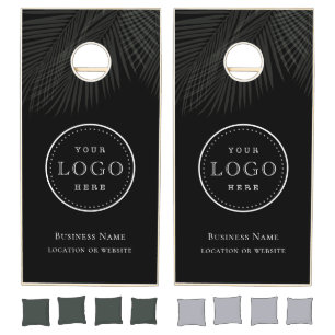 Custom Business Logo Palm Leaf Black Branded Cornhole Set