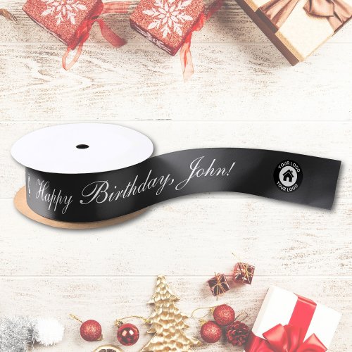 Custom Business Logo Pattern And Text Grey Satin Ribbon