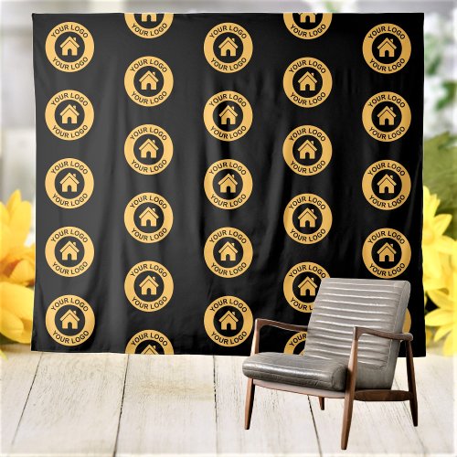 Custom Business Logo Pattern Corporate Event Black Tapestry