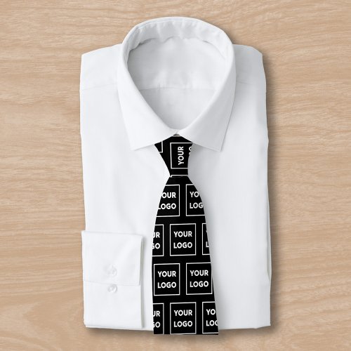 Custom Business Logo Pattern on Black 2 Sided Neck Tie
