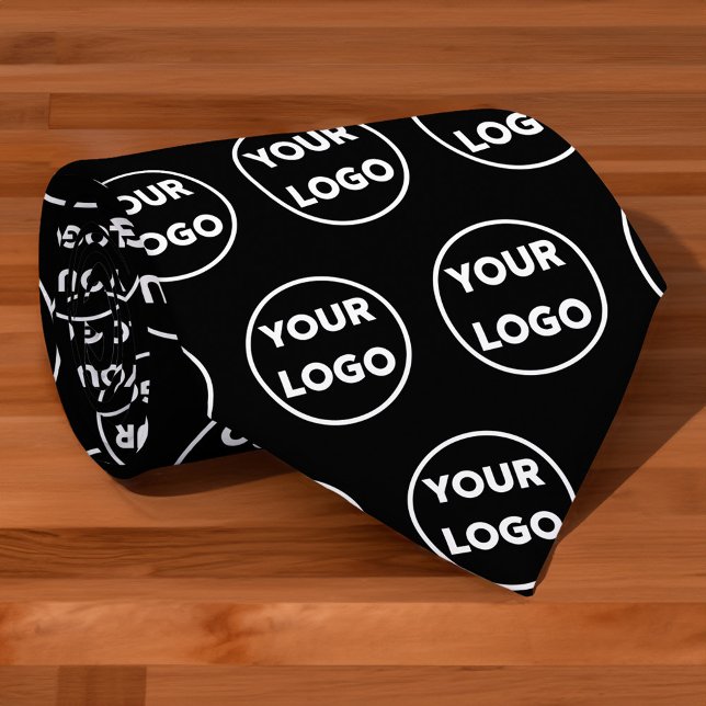 Custom Business Logo Pattern on Black Neck Tie (Custom Business Logo Pattern on Black Neck Tie, rolled, in situ)