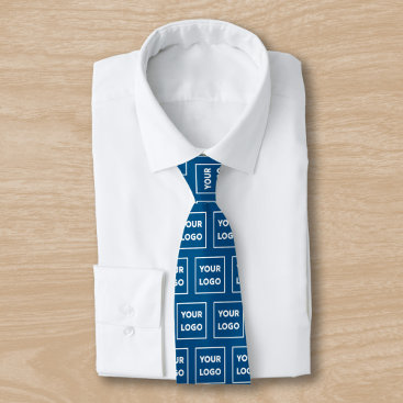 Custom Business Logo Pattern on Blue 2 Sided Neck Tie