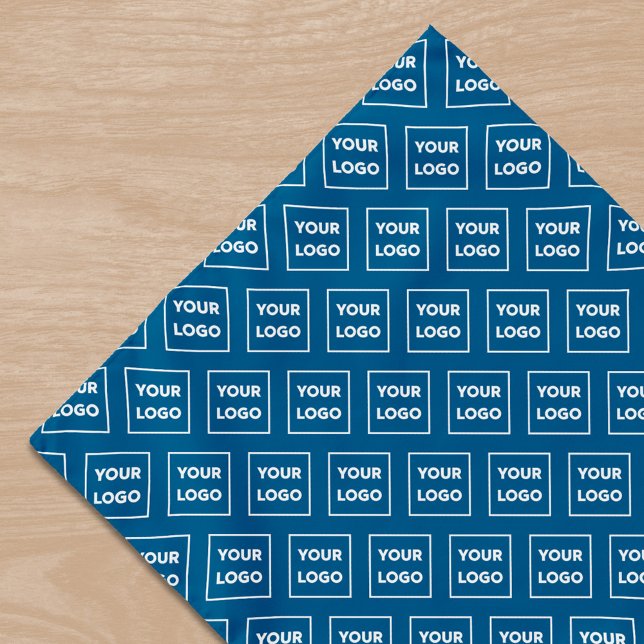 Custom Business Logo Pattern on Blue Bandana (Custom Business Logo Pattern on Blue Bandana in situ)
