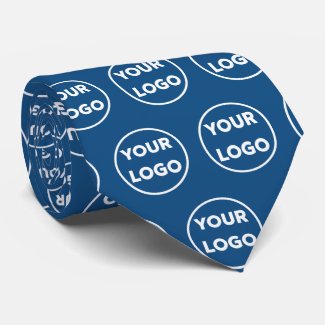 Custom Business Logo Pattern on Blue Neck Tie