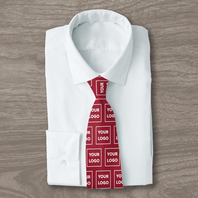 Custom Business Logo Pattern on Burgundy 2 Sided Neck Tie (Custom Business Logo Pattern on Burgundy 2 Sided Neck Tie, tied, in situ)