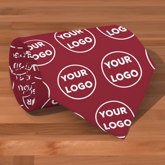 Custom Business Logo Pattern on Burgundy Neck Tie (Custom Business Logo Pattern on Burgundy Neck Tie, rolled, in situ)