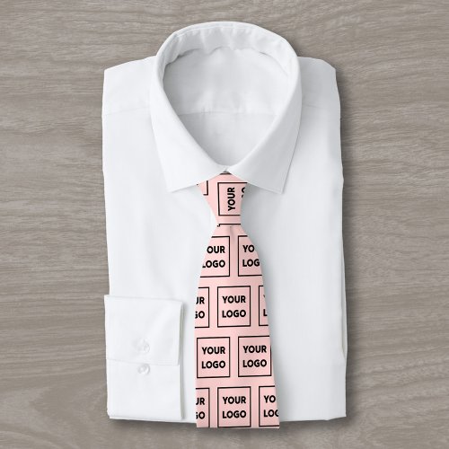 Custom Business Logo Pattern on Coral Pink 2 Sided Neck Tie
