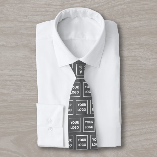 Custom Business Logo Pattern on Dark Gray 2 Sided Neck Tie