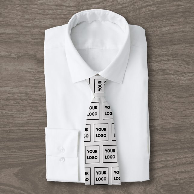 Custom Business Logo Pattern on Grey 2 Sided Neck Tie (Custom Business Logo Pattern on Grey 2 Sided Neck Tie, tied, in situ)