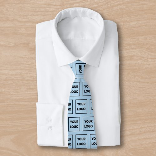 Custom Business Logo Pattern on Light Blue 2 Sided Neck Tie