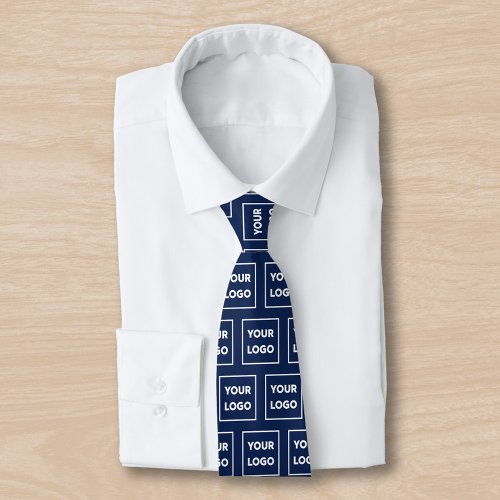 Custom Business Logo Pattern on Navy Blue 2 Sided Neck Tie