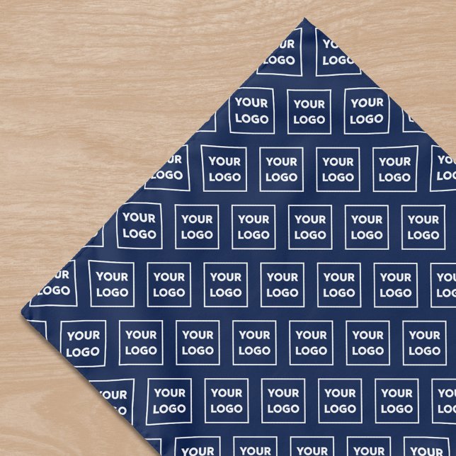 Custom Business Logo Pattern on Navy Blue Bandana (Custom Business Logo Pattern on Navy Blue Bandana, in situ)