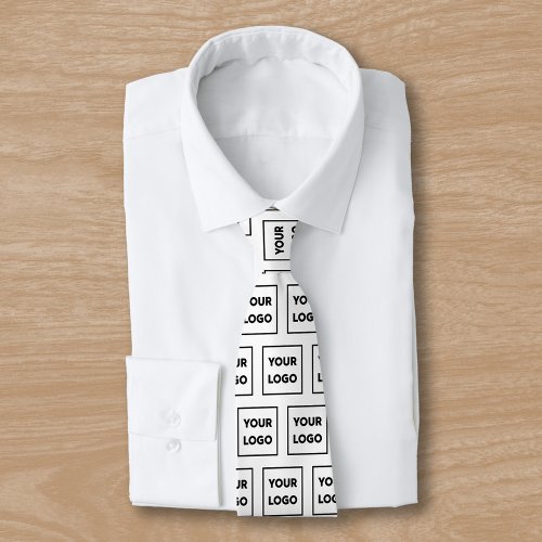 Custom Business Logo Pattern on White 2 Sided Neck Tie