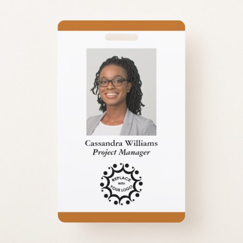 Custom Business Logo  Photo Employee Orange Badge