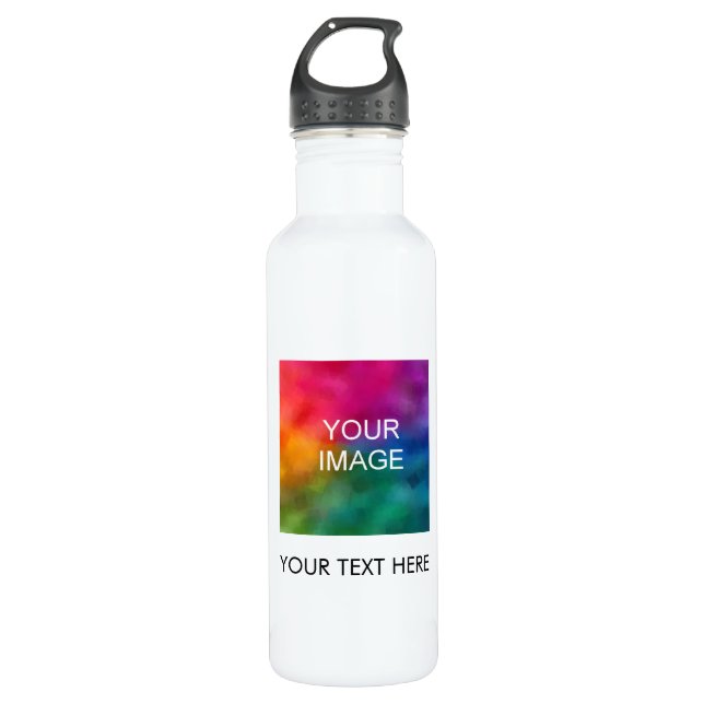 Custom Business Logo Photo Minimalist Template Stainless Steel Water Bottle (Front)