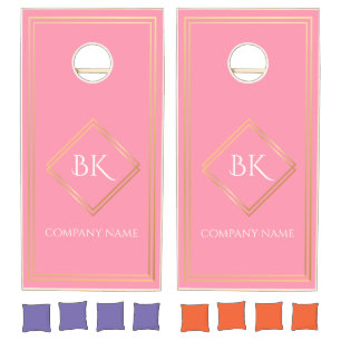 Custom Business Logo Pink & Gold Minimal Design Cornhole Set