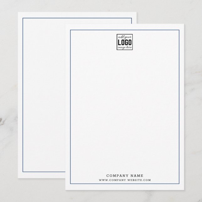 Custom Business Logo Professional Blue Border Note Card (Front/Back)