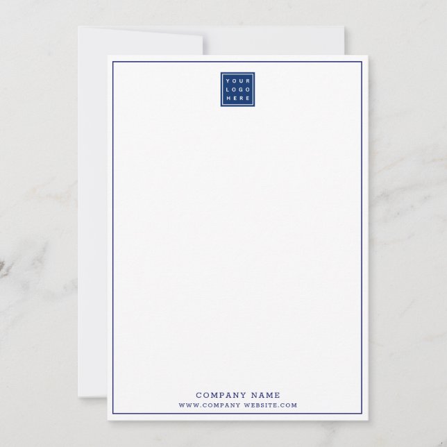 Custom Business Logo Professional Navy Border Note Card (Front)