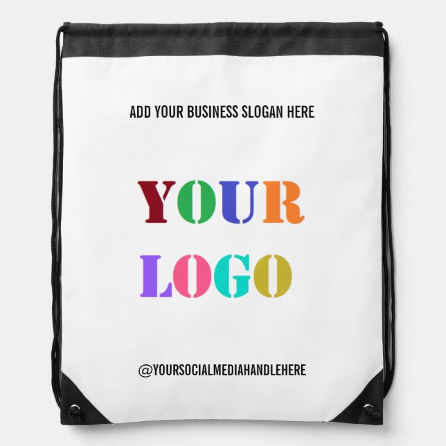 Custom Business Logo Promotional Social Media Name Drawstring Bag (Front)