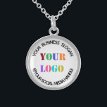 Custom Business Logo Promotional Social Media Name Sterling Silver Necklace<br><div class="desc">Custom Business Logo Promotional Social Media Name Company Slogan Professional Personalized Stamp Gift - Add Your Logo - Image - Photo / Business Slogan - Tagline - Name - Company / Social Media Handle - Website - Email - Phone - Contact Information ! Resize and move or remove and add...</div>