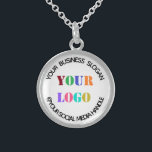 Custom Business Logo Promotional Social Media Name Sterling Silver Necklace<br><div class="desc">Custom Business Logo Promotional Social Media Name Company Slogan Professional Personalized Stamp Gift - Add Your Logo - Image - Photo / Business Slogan - Tagline - Name - Company / Social Media Handle - Website - Email - Phone - Contact Information ! Resize and move or remove and add...</div>