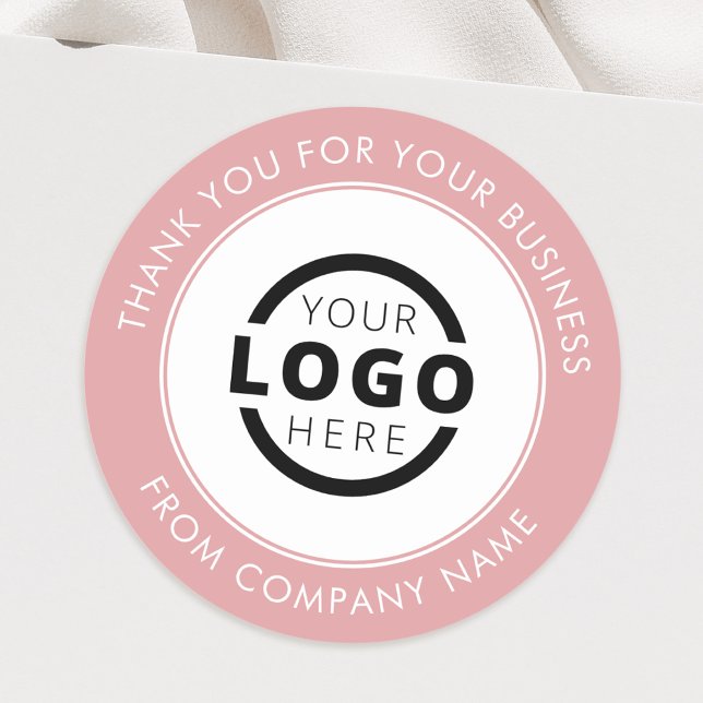 Custom Business Logo Promotional Thank You Pink Classic Round Sticker (Creator Uploaded)