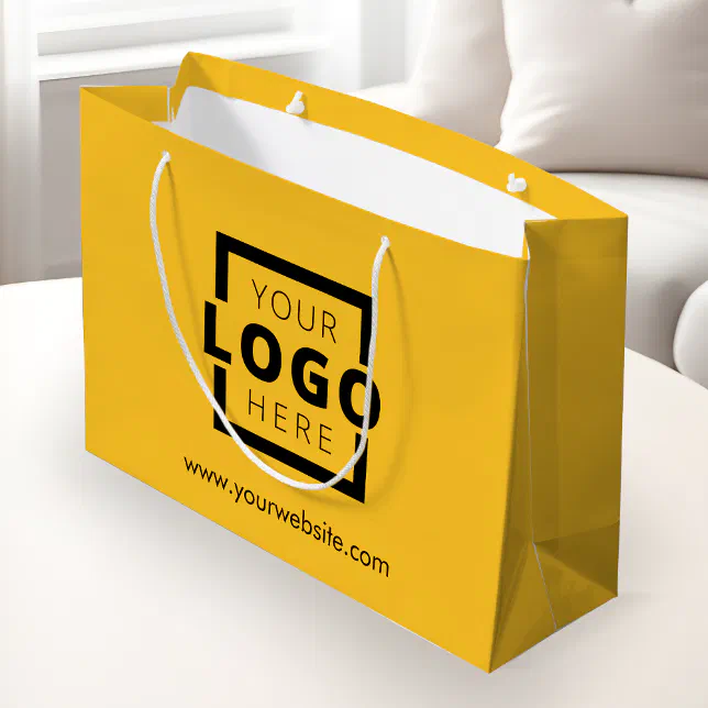 Custom Business Logo Promotional Yellow Shopping Large Gift Bag | Zazzle
