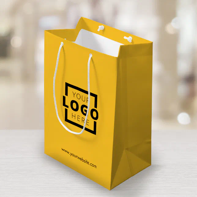 Custom Business Logo Promotional Yellow Shopping Medium Gift Bag | Zazzle