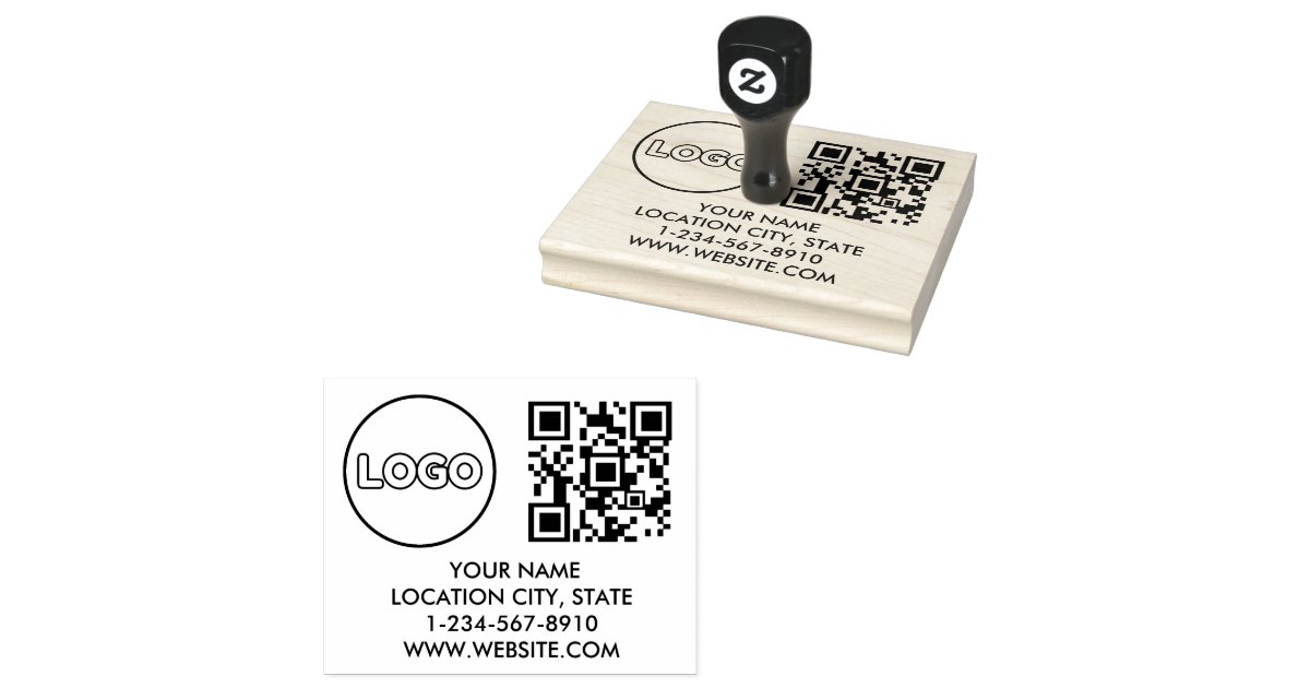 Rubber Qr Code Custom Business Logo Qr Code & Address Rubber Stamp | Zazzle