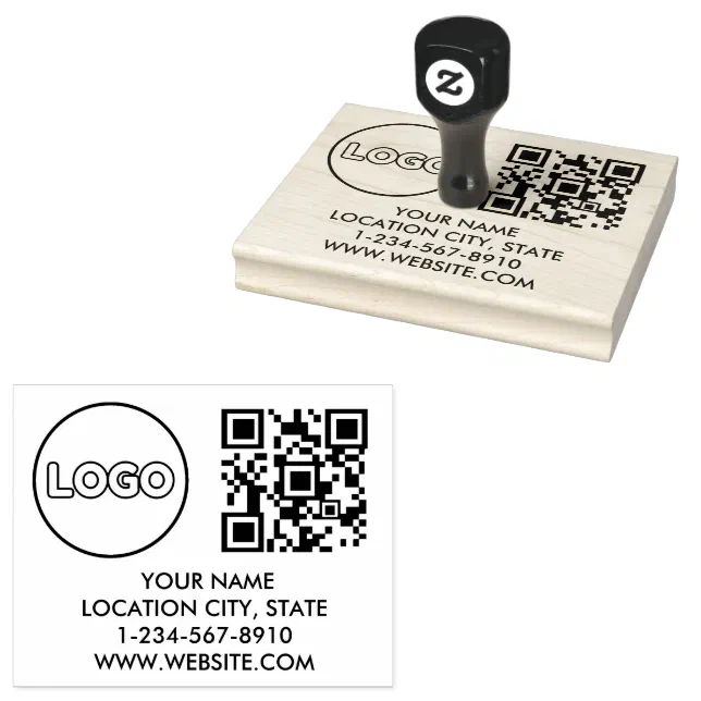Custom Business Logo Qr Code & Address Rubber Stamp | Zazzle