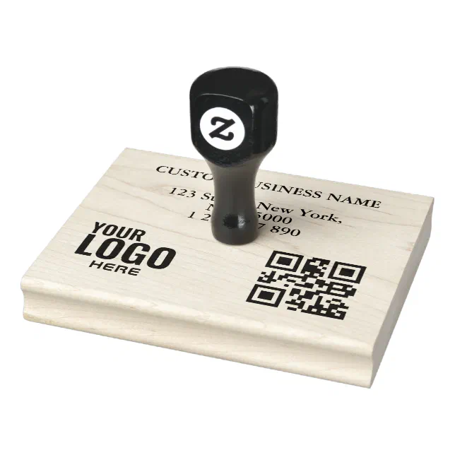 Custom Business Logo Qr Code & Address Rubber Stamp | Zazzle
