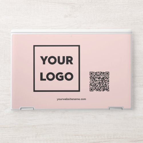 Custom Business Logo QR Code and Text Coral Pink HP Laptop Skin