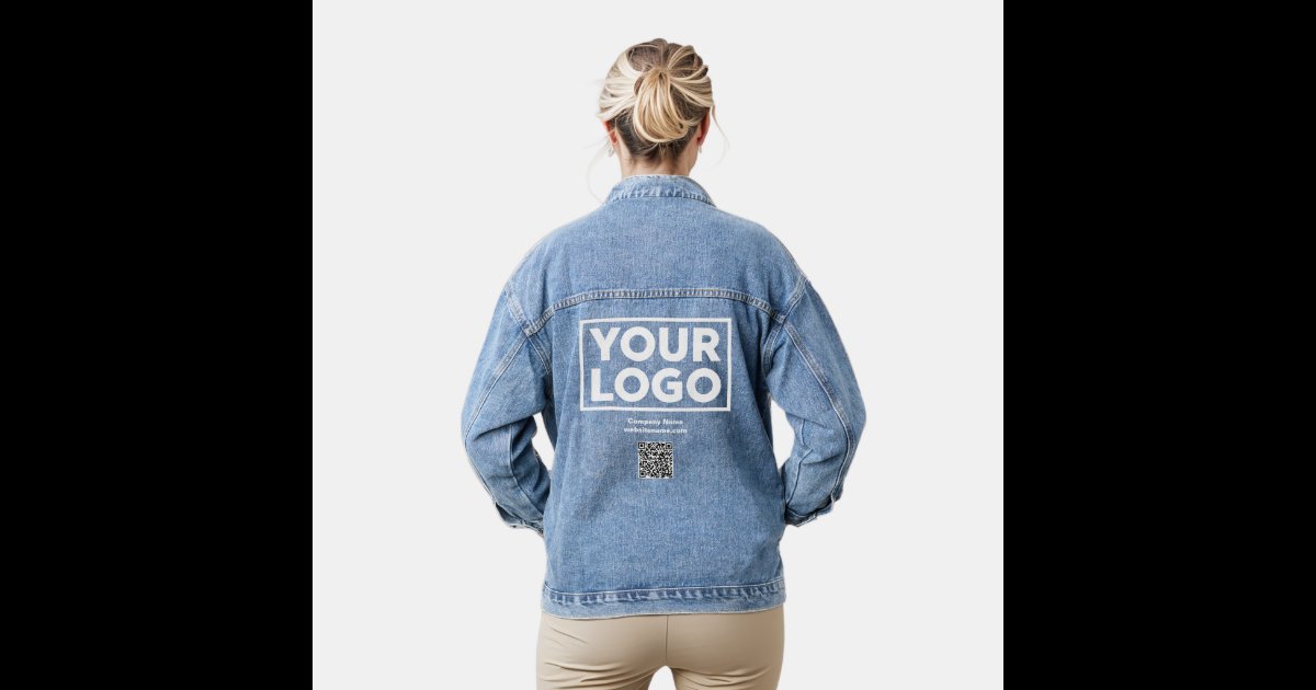 Custom Business Logo QR Code and Text Denim Jacket | Zazzle